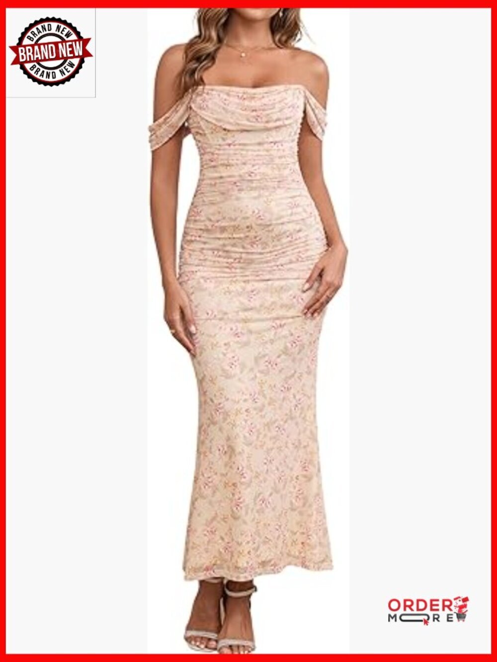 Off Shoulder Maxi Bodycon Dress Corset Ruched Wedding Guest Formal